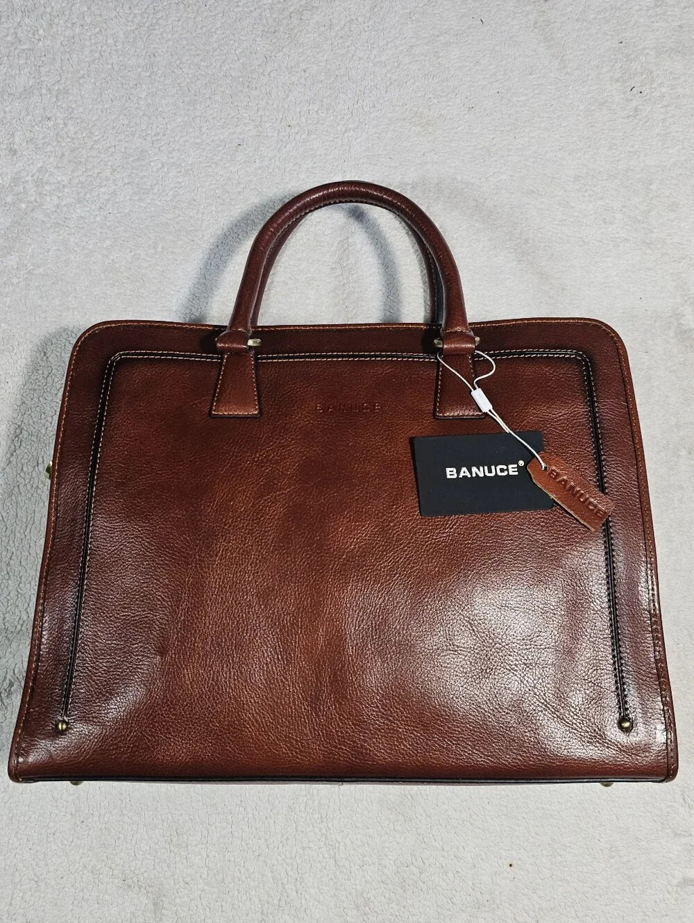 Banuce Genuine Full Grains Italian Leather Briefcase Women / Men Laptop Bag NEW